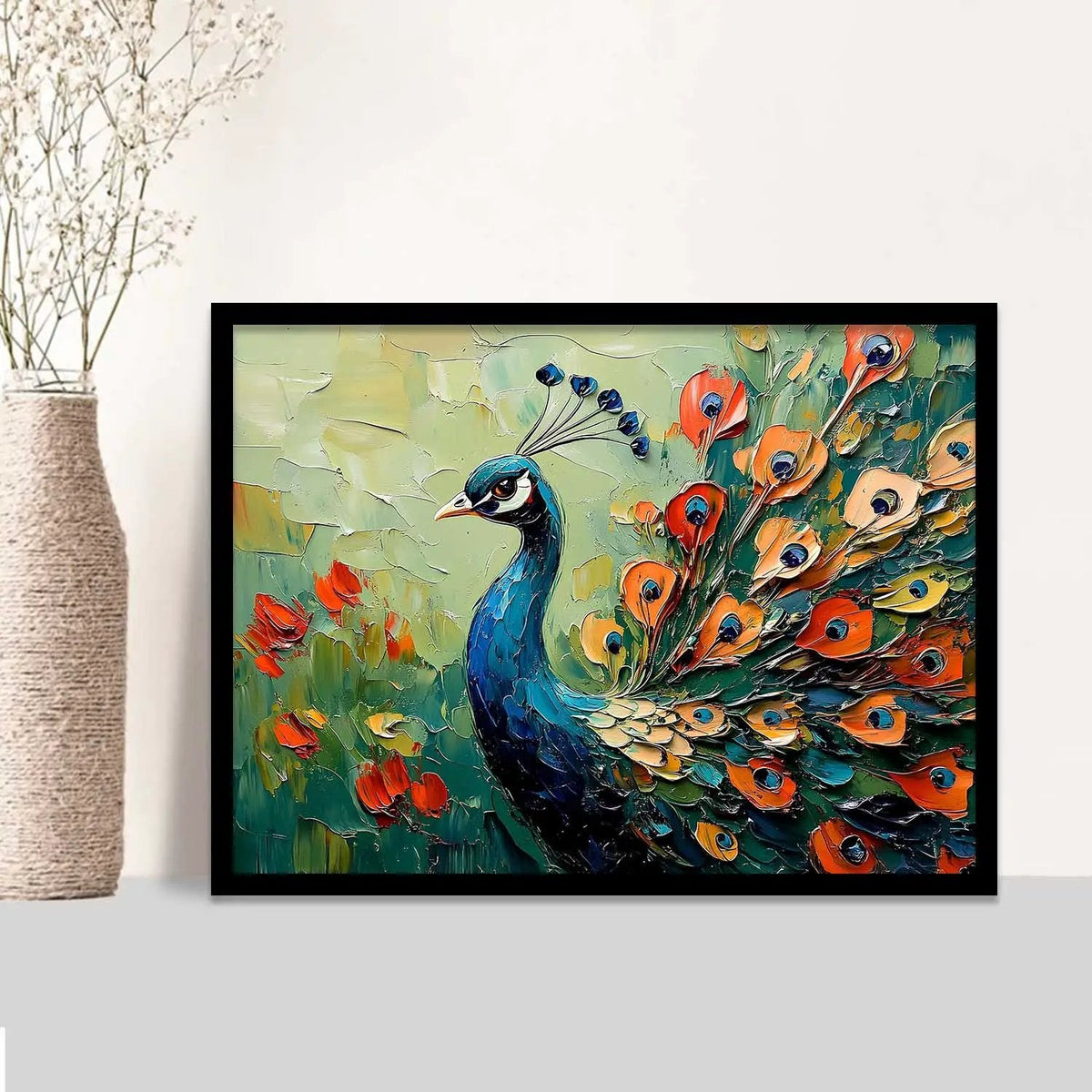 Vibrant Impasto Peacock Digital Artwork