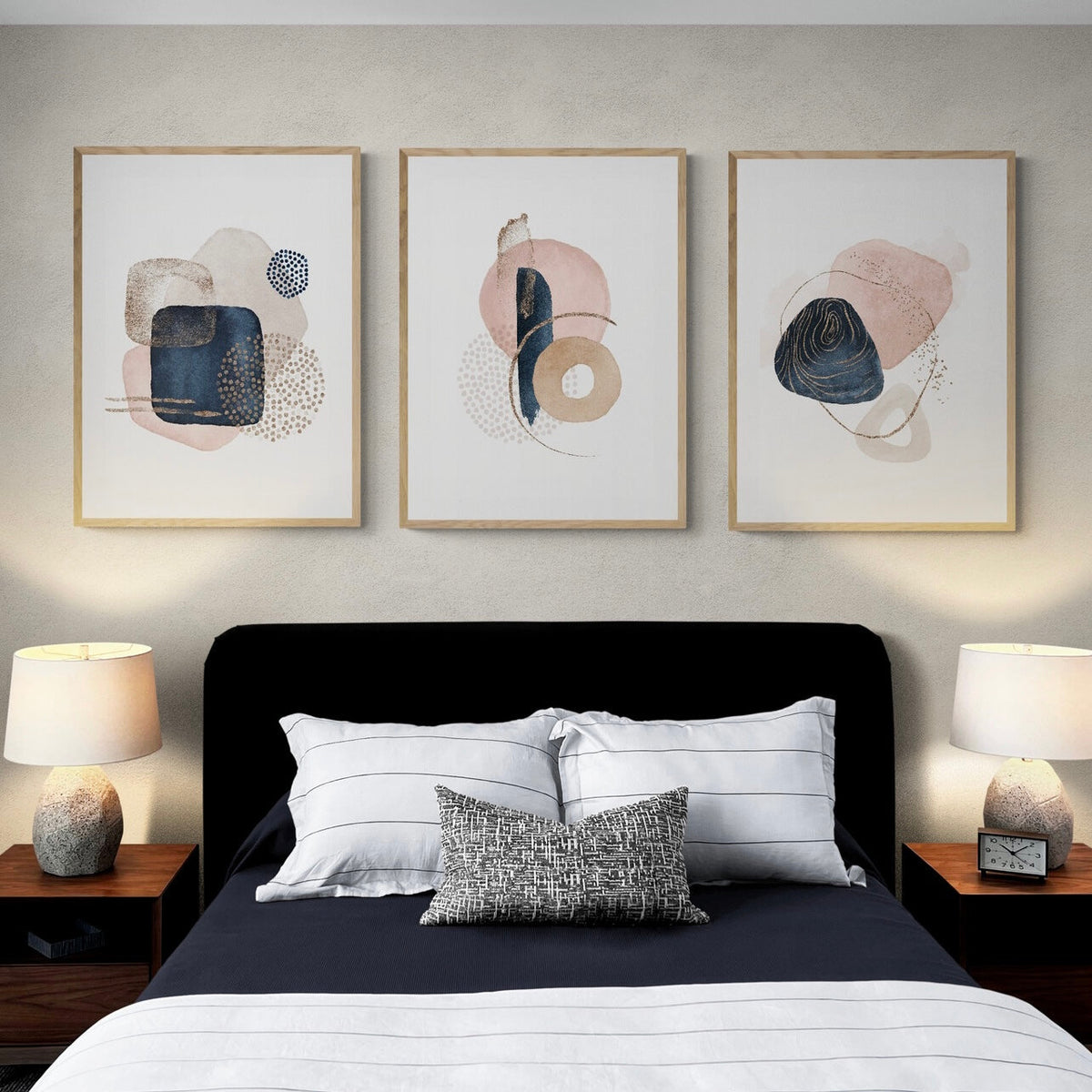 Abstract Blush and Navy Trio Digital Art