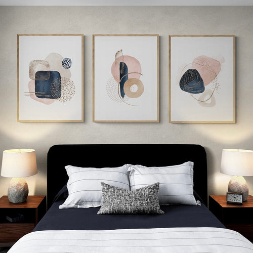 Abstract Blush and Navy Trio Digital Art