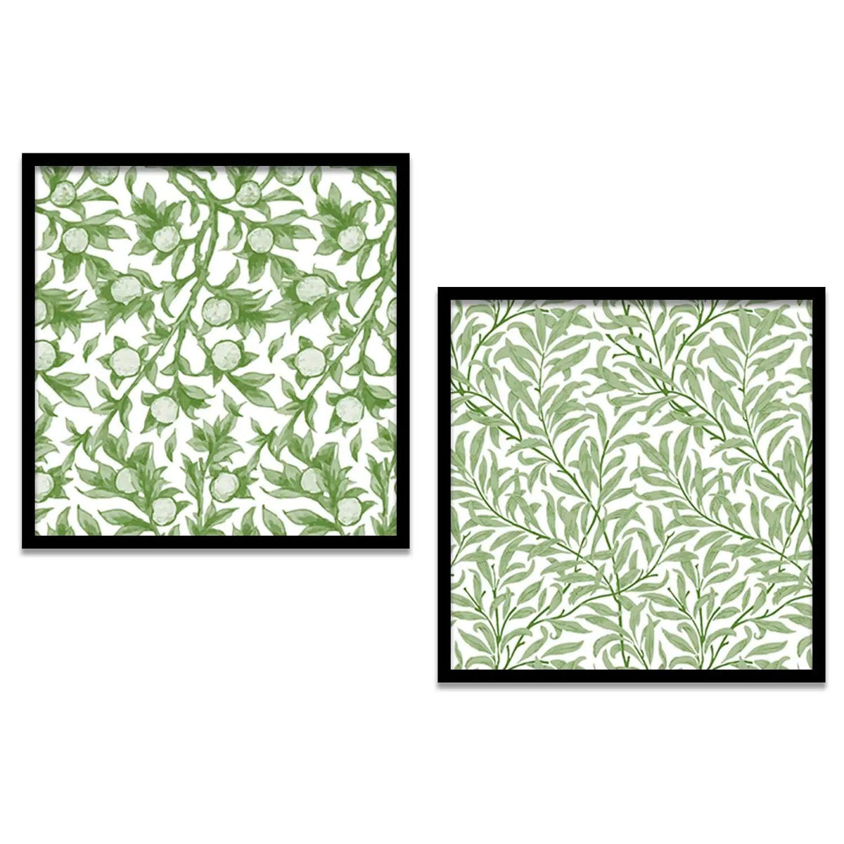 Botanical Greenery Patterns Digital Art Duo