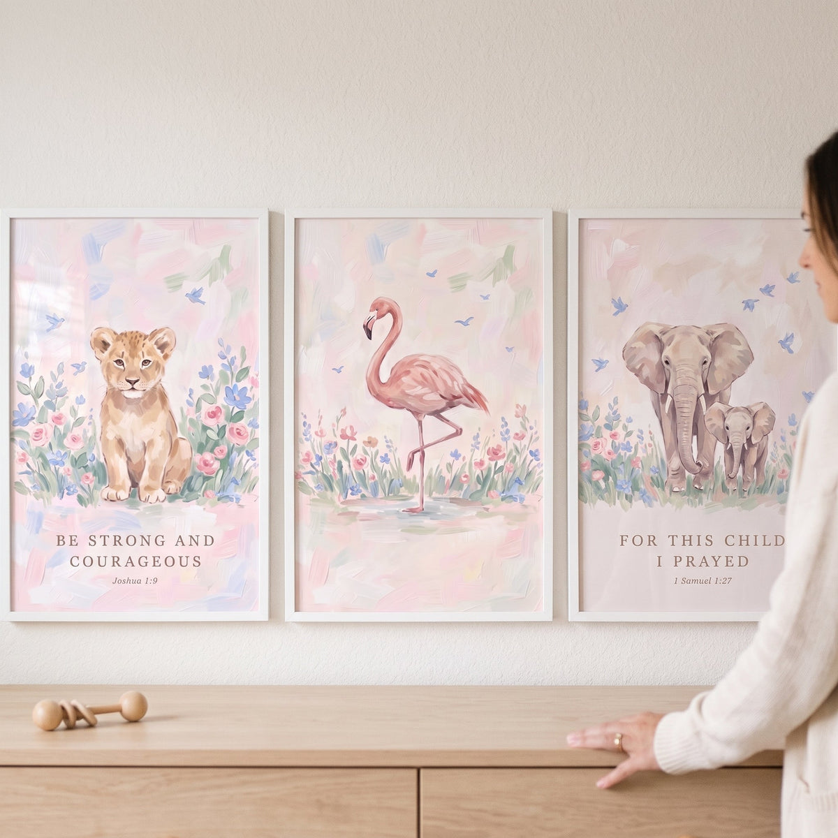 Watercolor Safari Animal Nursery Triptych Digital Art