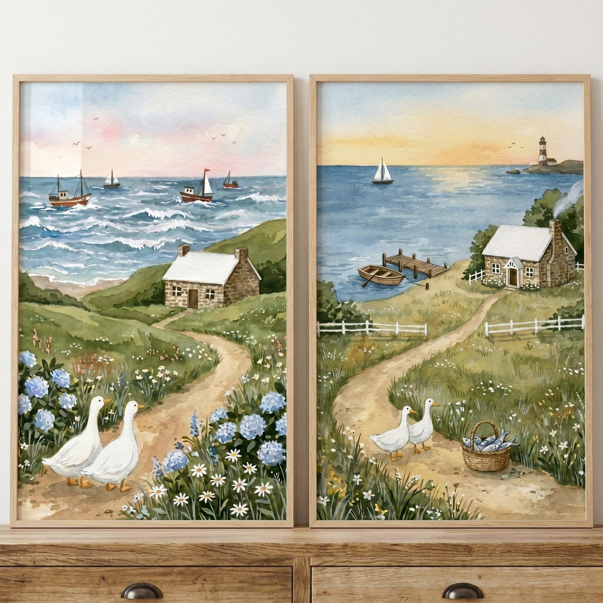 Coastal Cottage and Ducks Watercolor Set