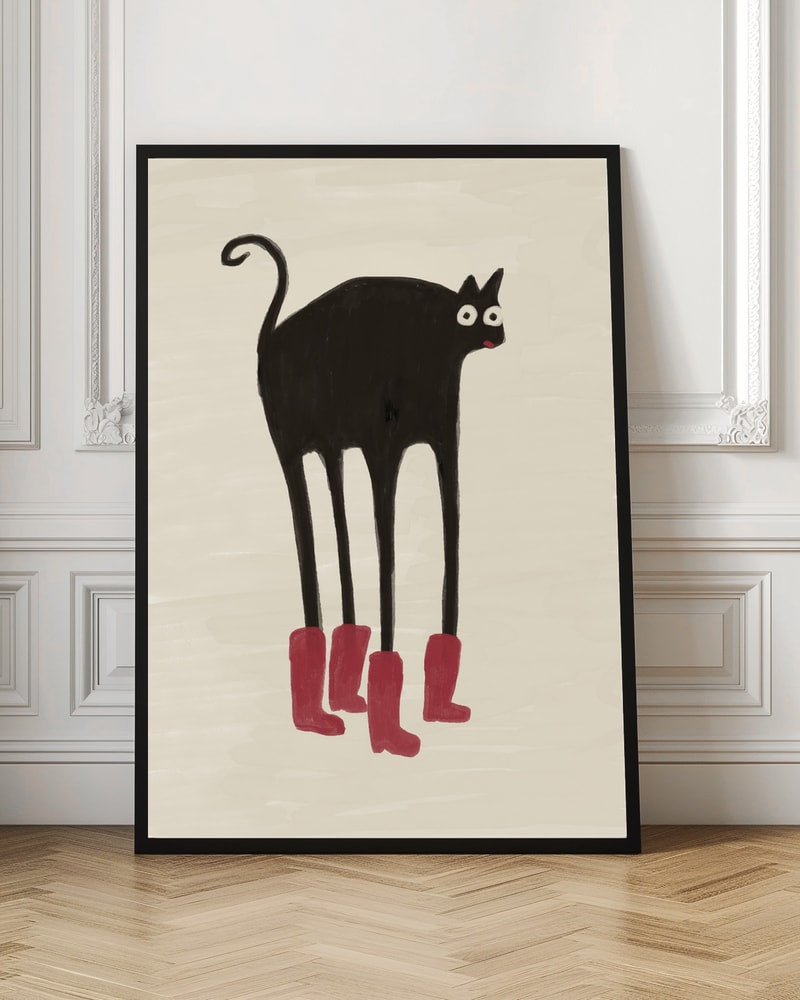 Whimsical Black Cat in Red Boots Digital Art