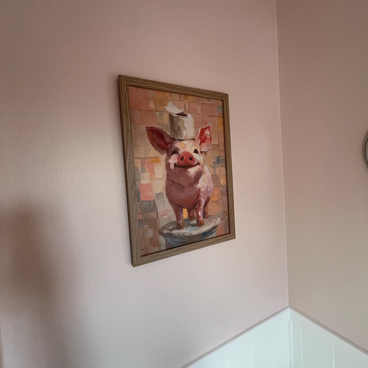 Charming Pig with Toilet Paper Hat Art Print