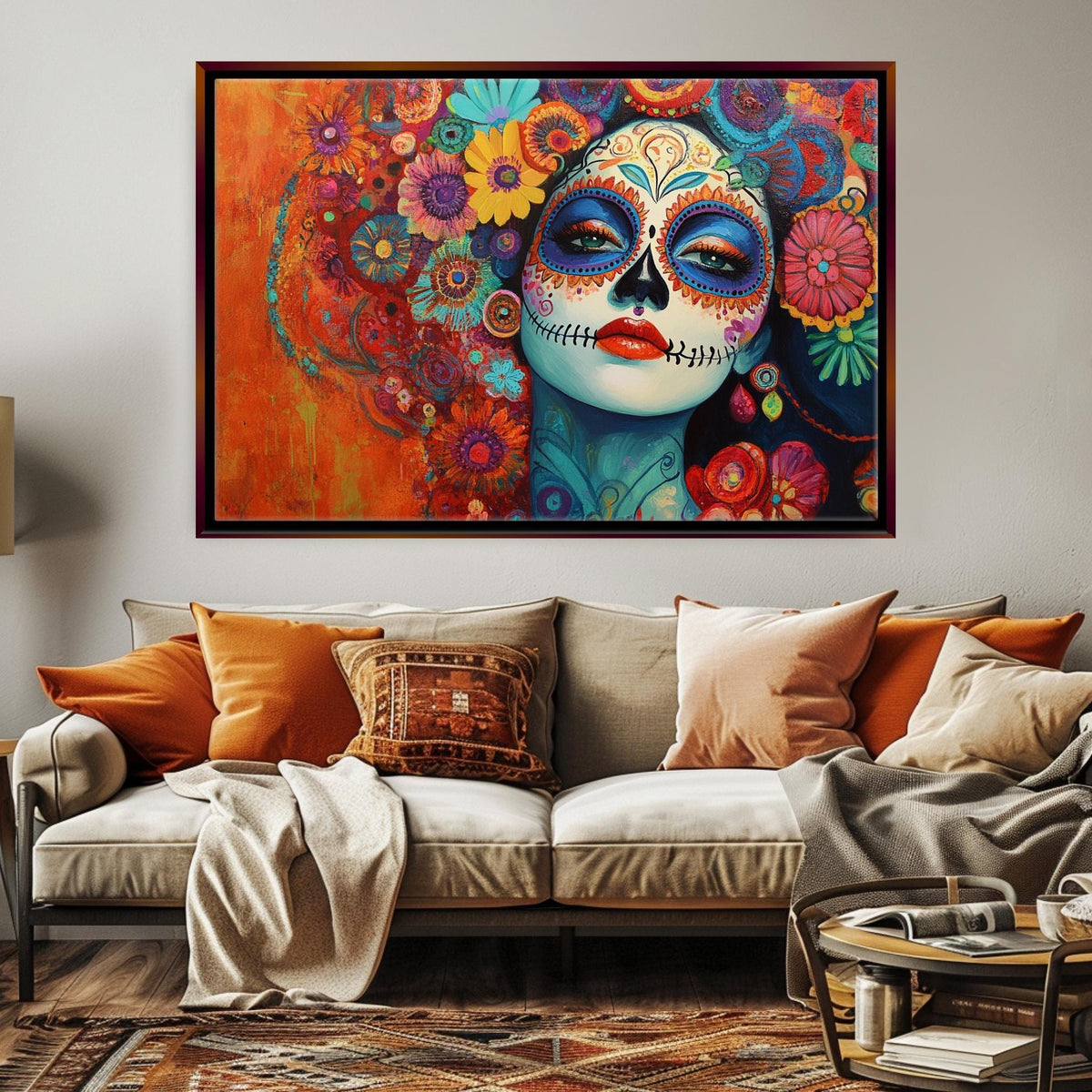 Vibrant Sugar Skull Woman Digital Art