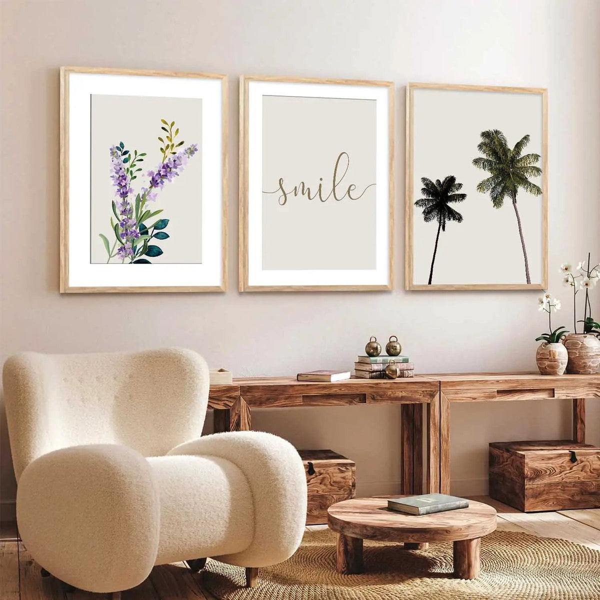 Botanical and Typography Triptych Digital Print Set