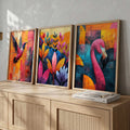 Vibrant Tropical Wildlife Triptych Digital Art