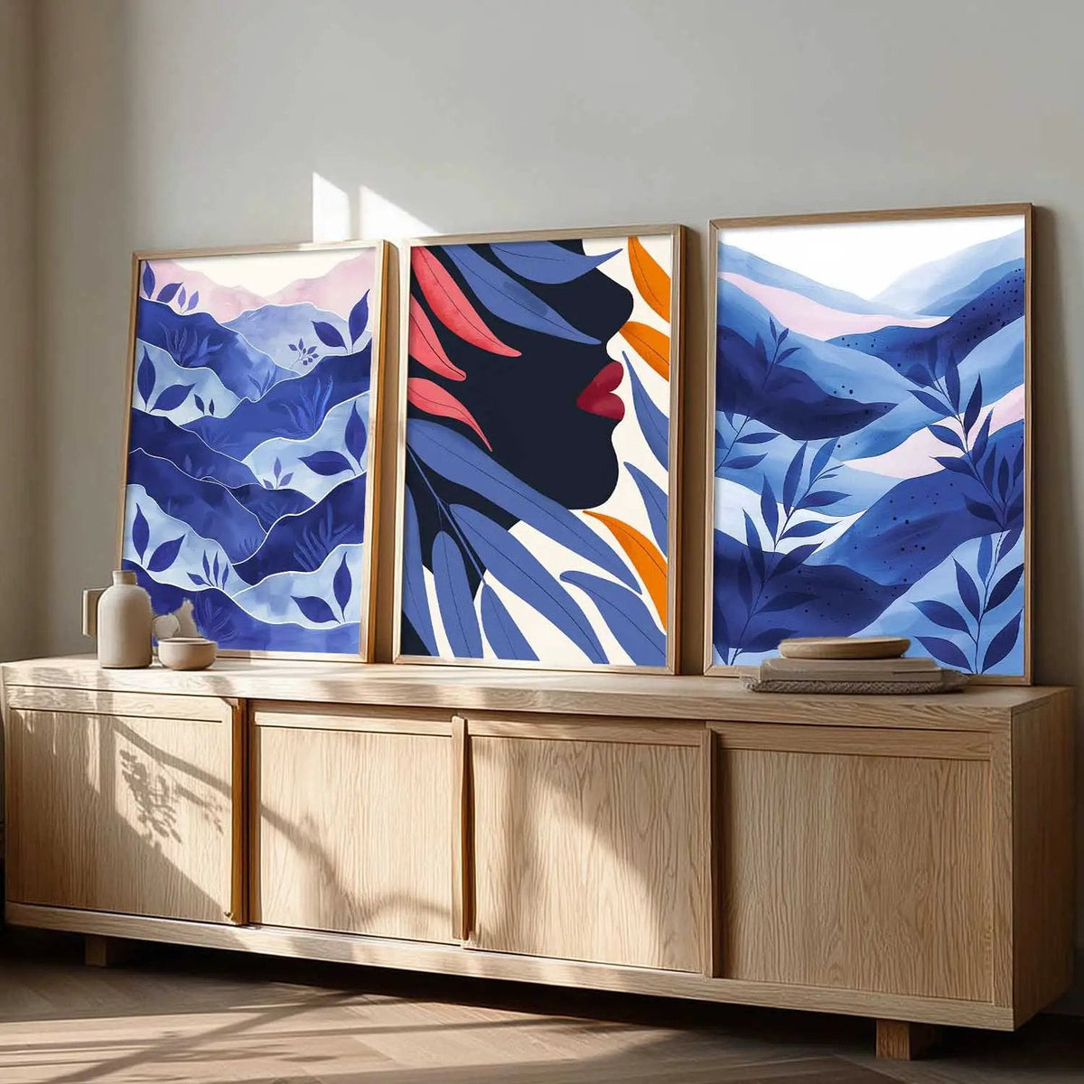 Abstract Botanical Women Digital Art Triptych