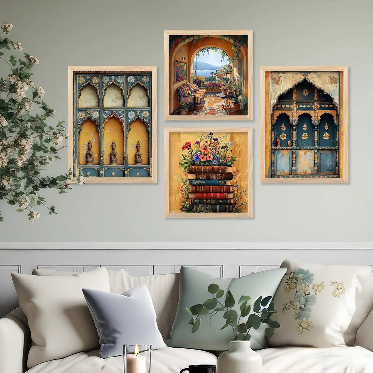 Boho Mediterranean Architecture and Literary Still Life Digital Art Gallery Set