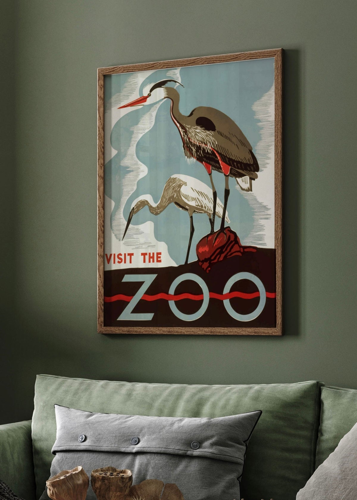 Vintage Zoo Heron Retro Travel Poster