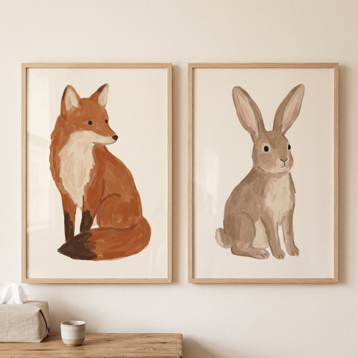 Charming Woodland Fox and Bunny Digital Art Set
