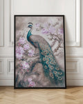 Elegant Peacock Among Pink Blossoms Digital Artwork