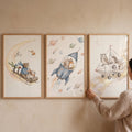 Cosmic Animal Adventures Digital Art Triptych