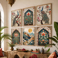Indian Heritage Peacock and Floral Digital Art Gallery Wall Set