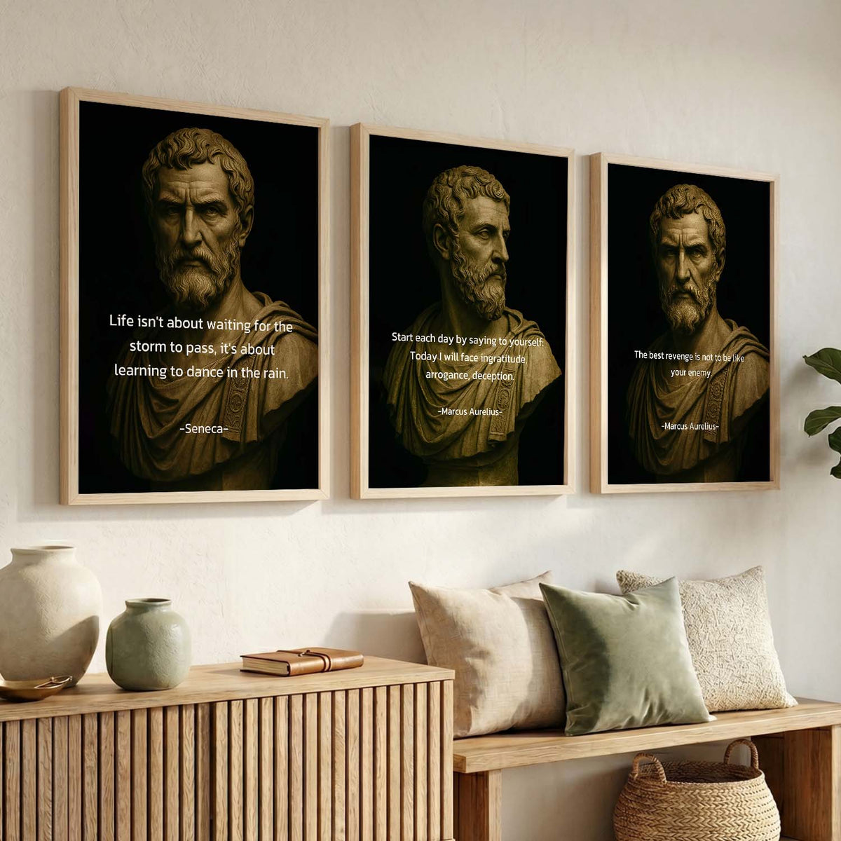 Stoic Philosophy Quotes Triptych Digital Art Set