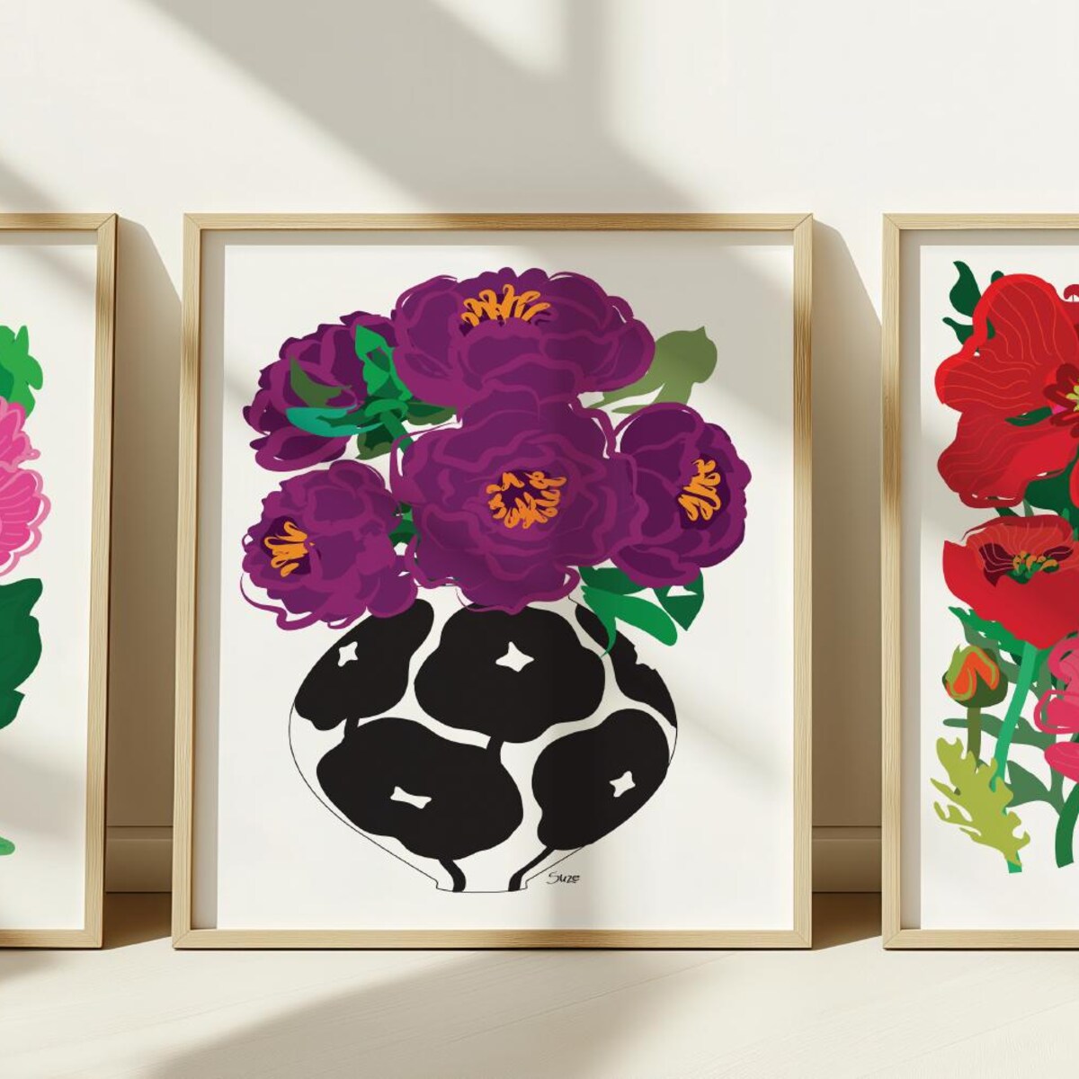 Purple Peonies in Patterned Vase Digital Art