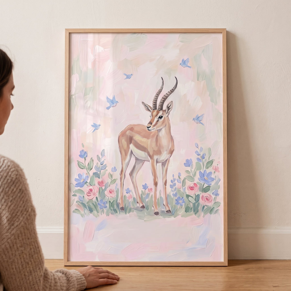 Graceful Gazelle in Pastel Meadow Digital Art