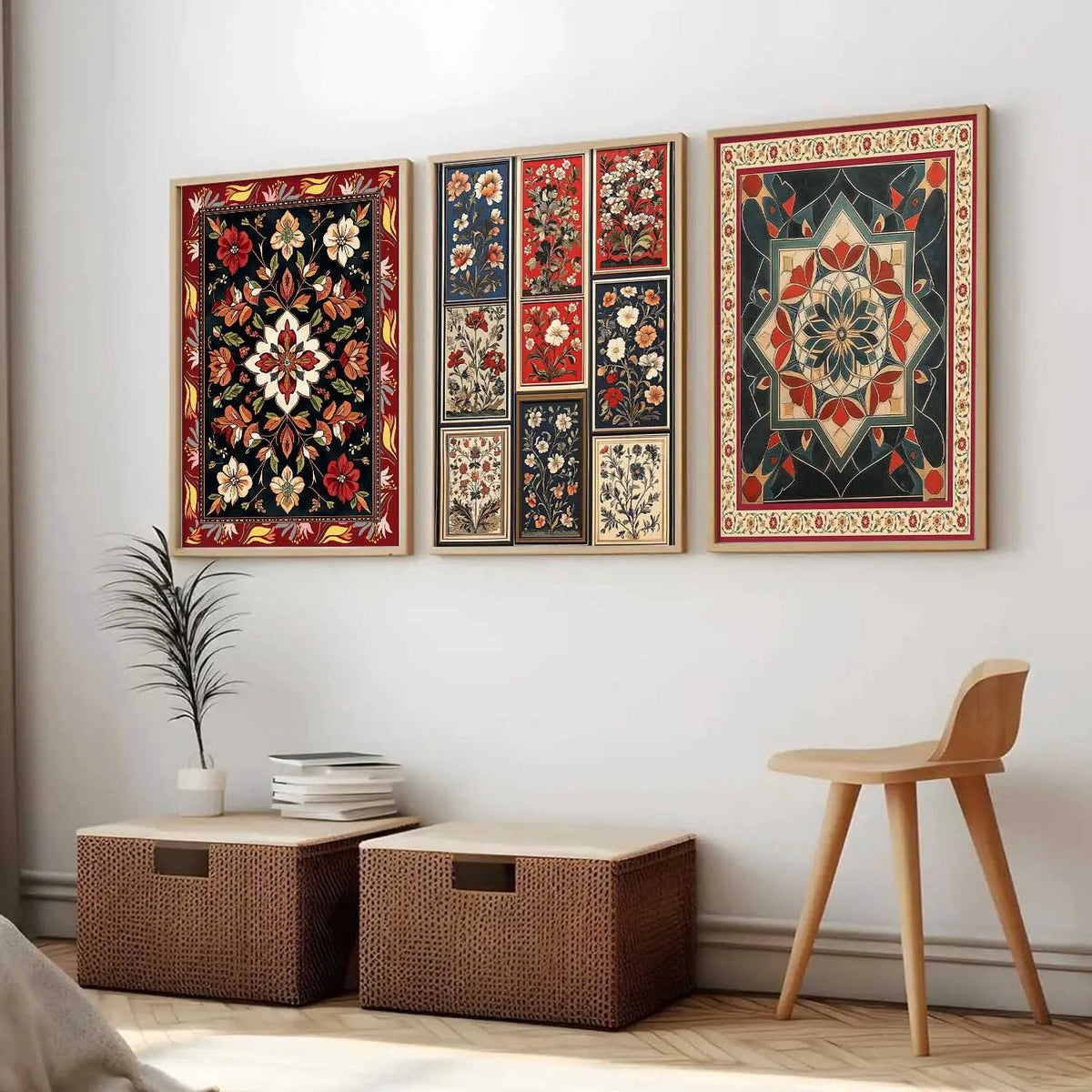 Bohemian Botanical Tapestry Triptych Digital Art