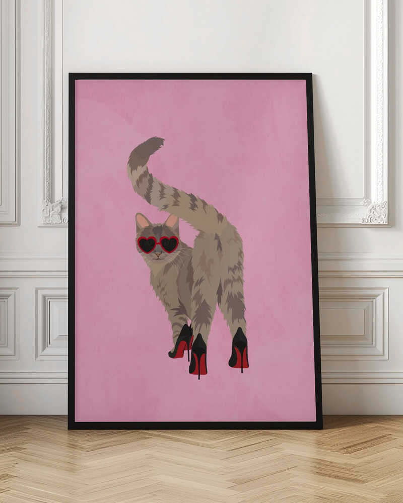 Chic Cat in Red Heels Digital Artwork