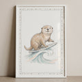 Surfing Otter Watercolor Digital Art
