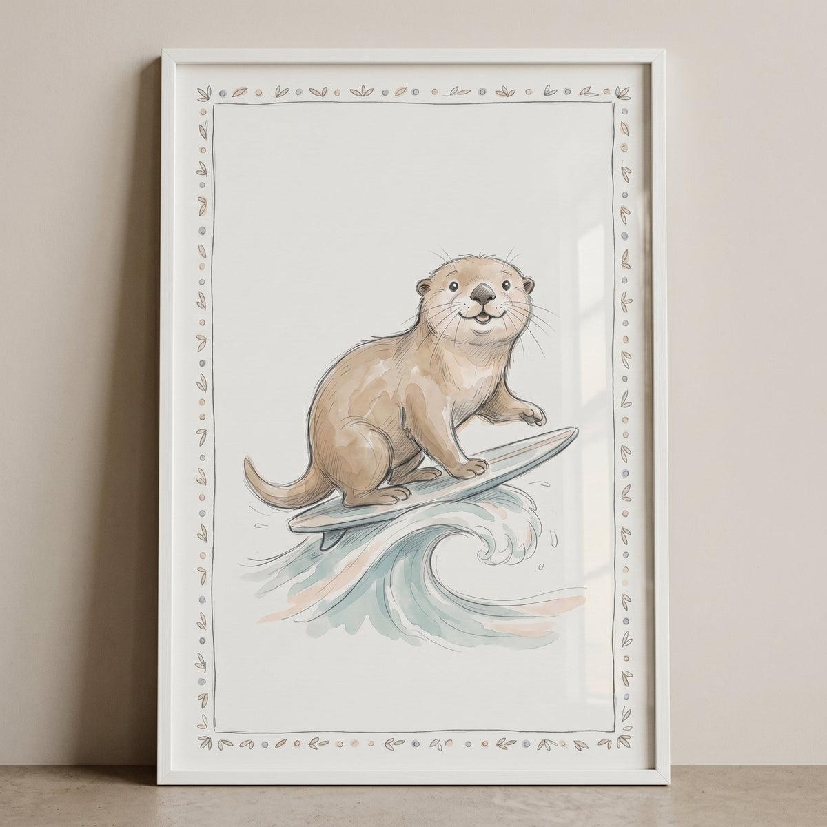 Surfing Otter Watercolor Digital Art