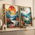 Boho Sun and Tropical Moon Landscape Digital Art Prints