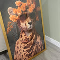 Chic Cheetah Digital Art Print with Orange Florals and Sunglasses