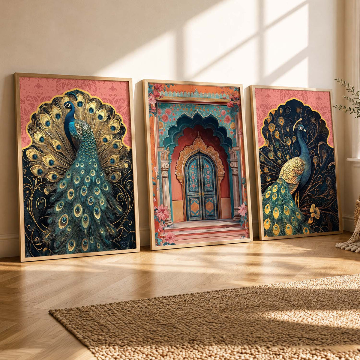 Regal Peacock and Palace Arch Triptych Digital Art
