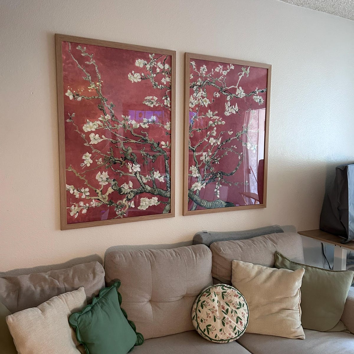Crimson Blossom Branches Digital Art Diptych