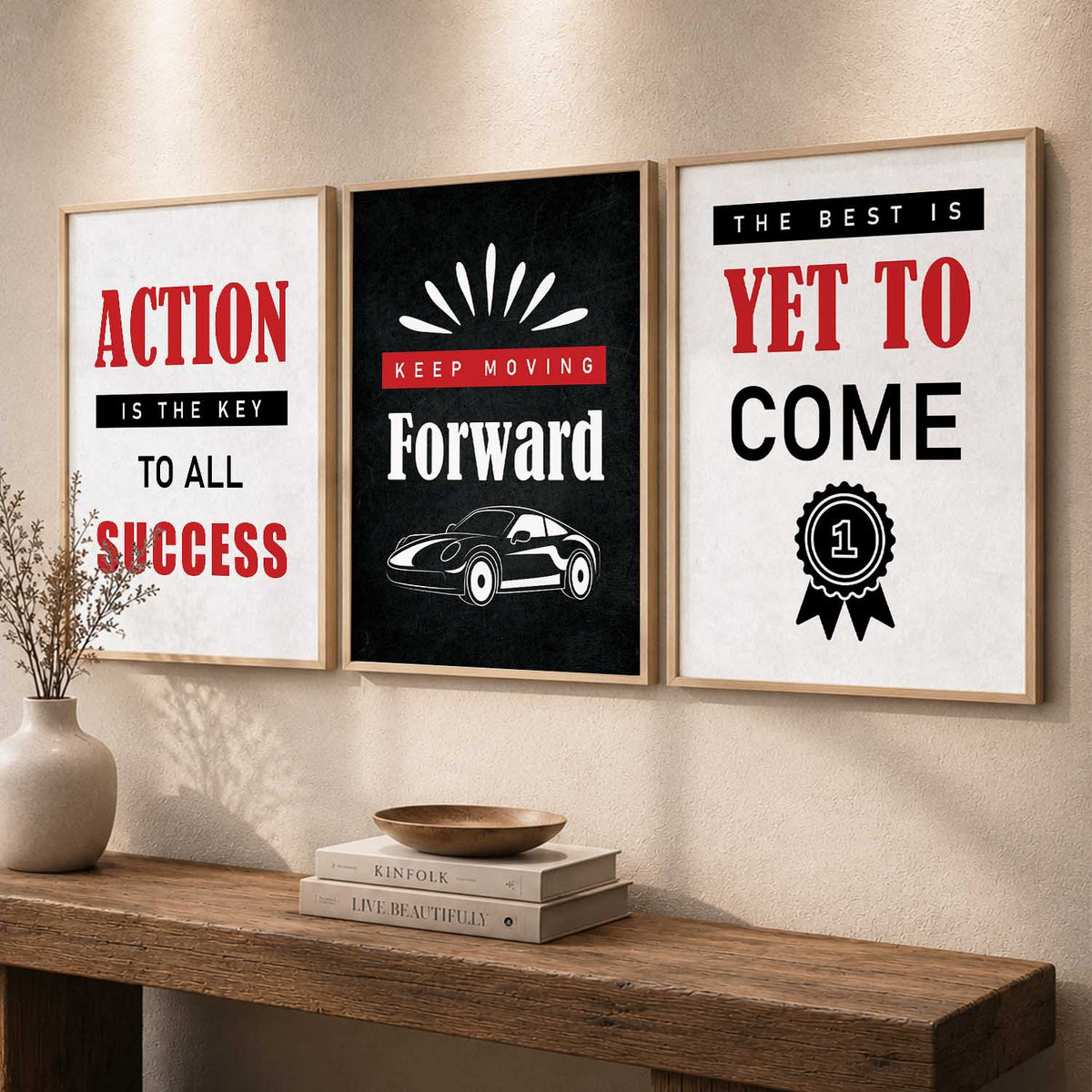Action, Forward & Success Motivational Triptych