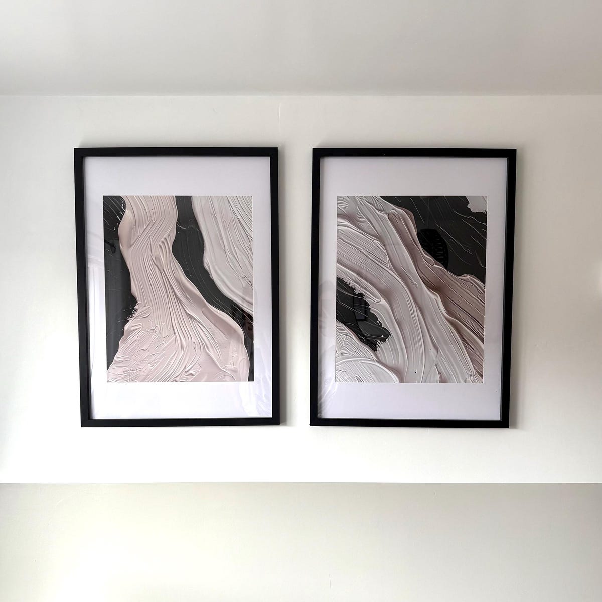 Minimalist Black and White Textured Waves Digital Art Set