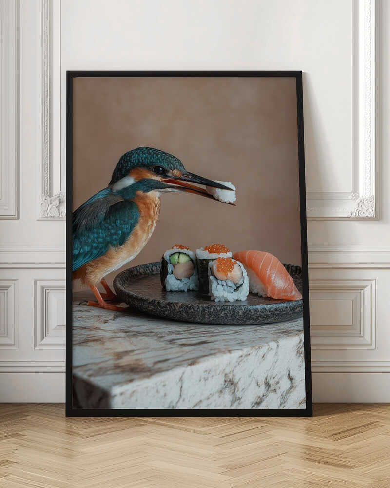 Kingfisher Enjoying Sushi Digital Artwork