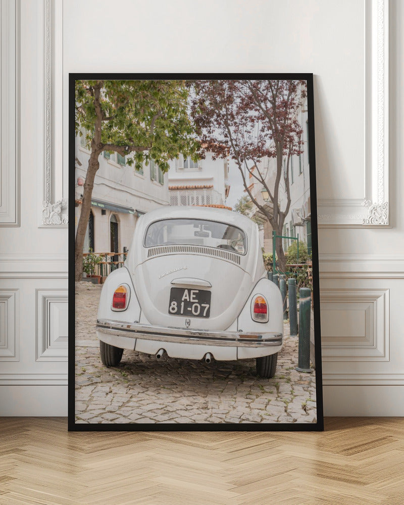 Vintage European Street White Beetle Digital Art Print