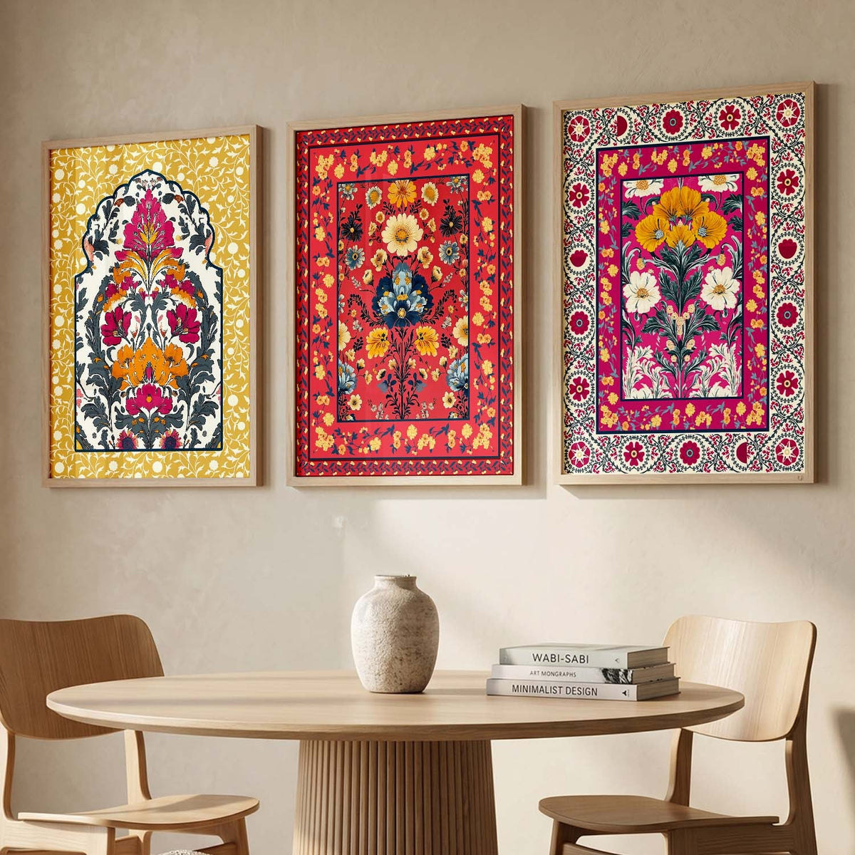Bohemian Floral Tapestry Triptych Digital Art