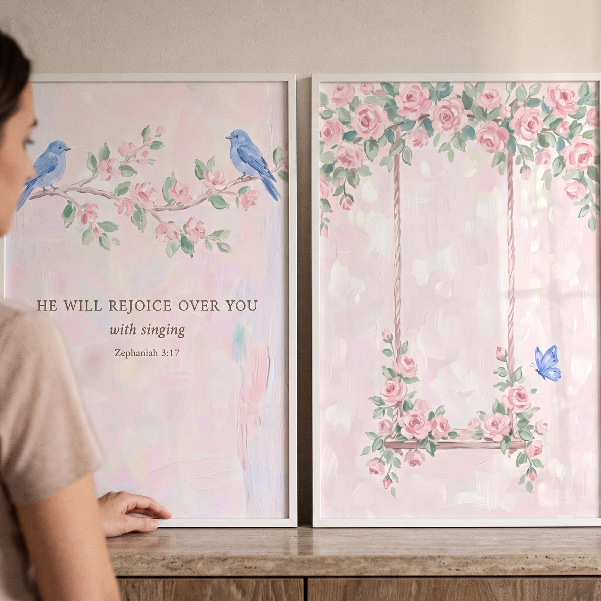 Zephaniah 3:17 Bluebirds and Floral Swing Digital Art Set