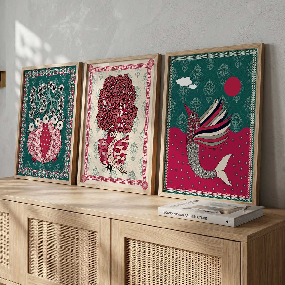 Folklore Birds and Blossoms Triptych