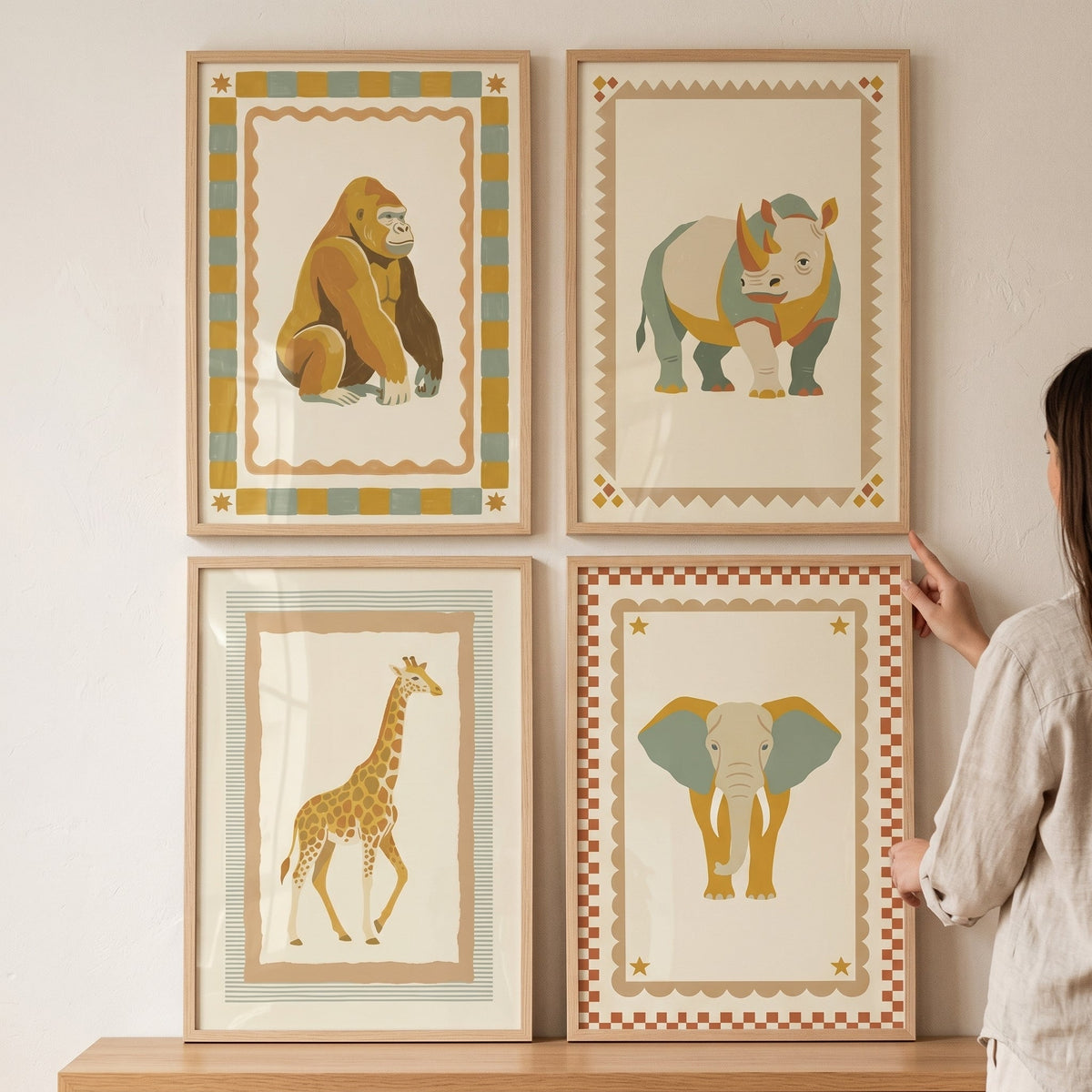 Boho Safari Animal Digital Art Prints Set of Four