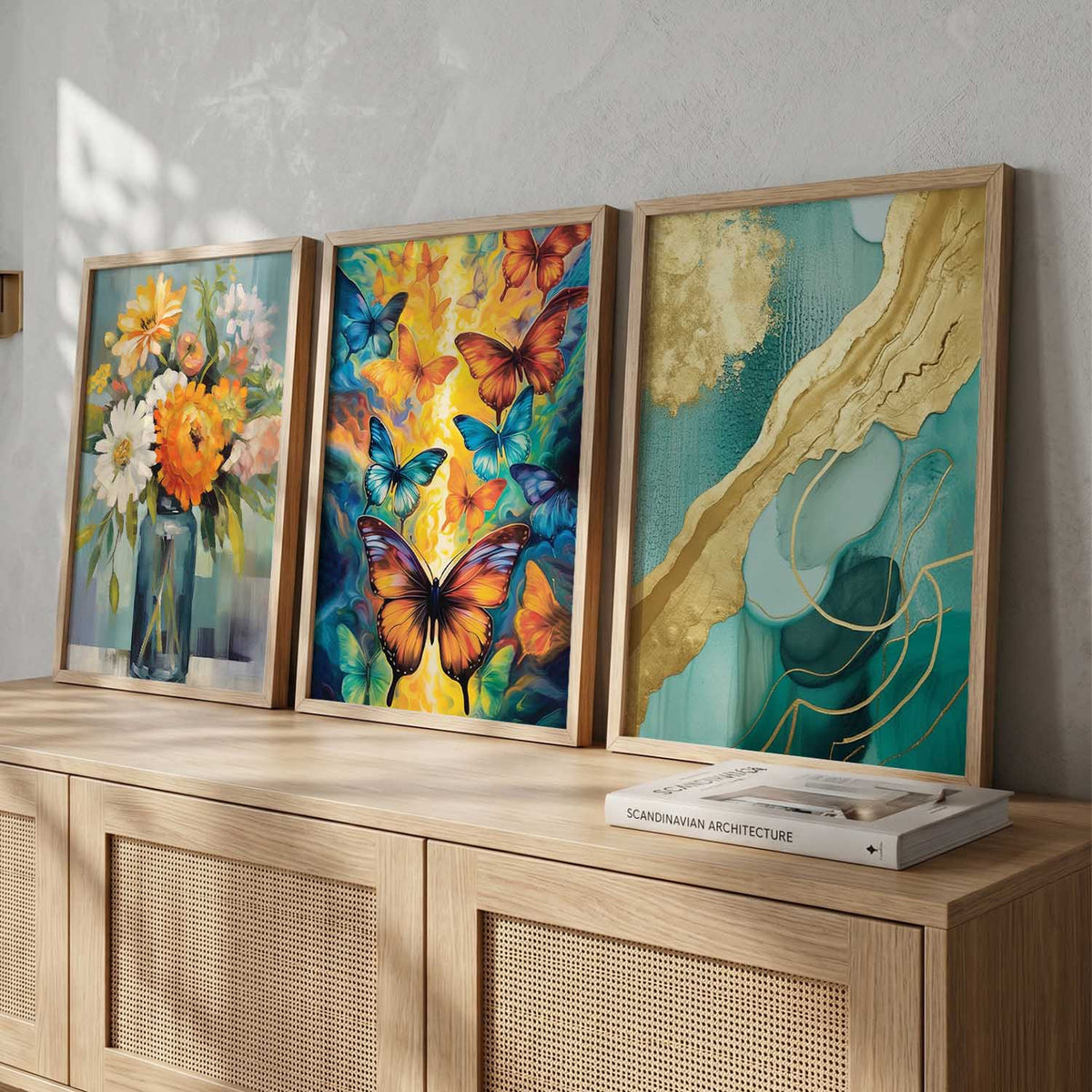Ethereal Butterflies and Floral Symphony Triptych