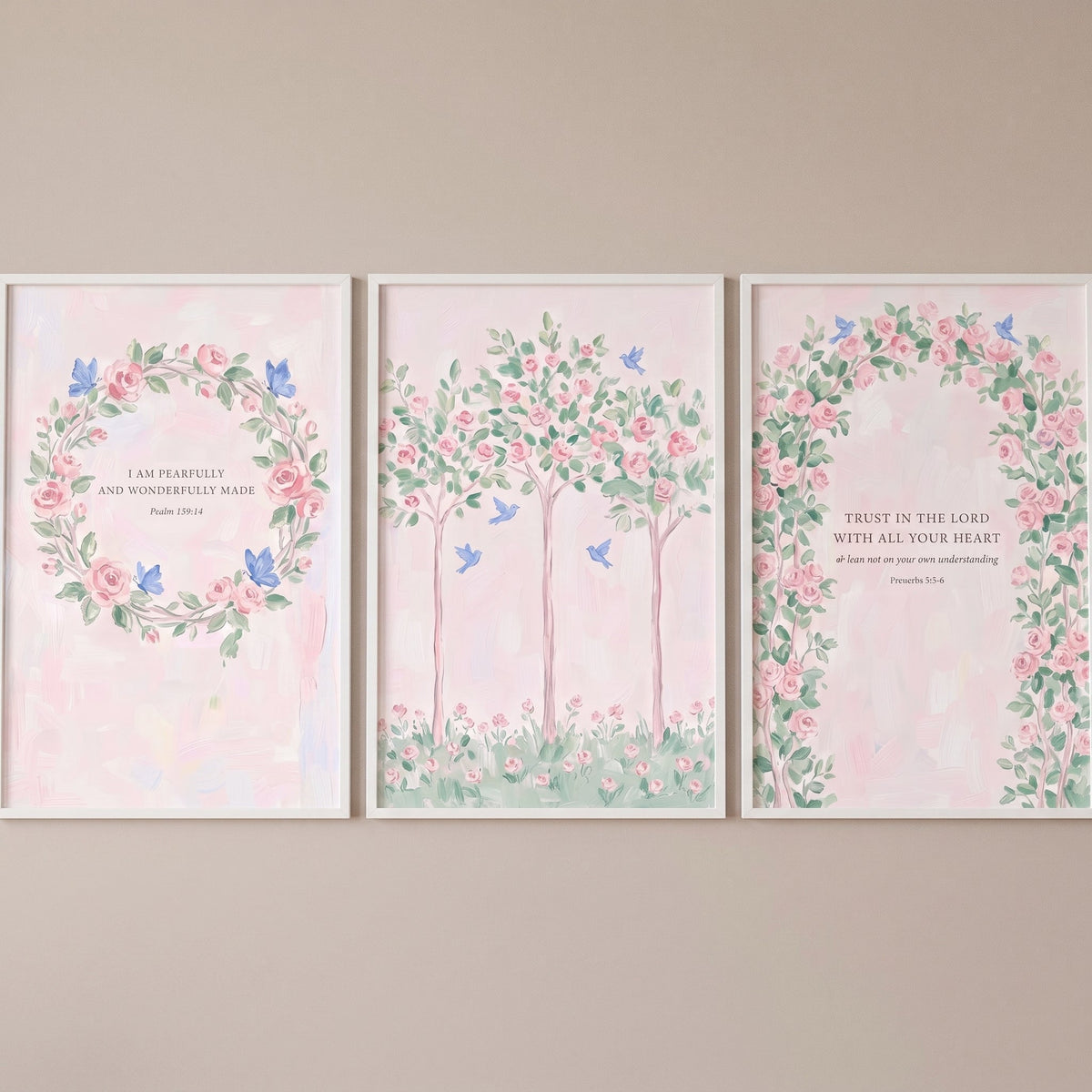 Christian Floral Scripture Triptych Digital Print Set