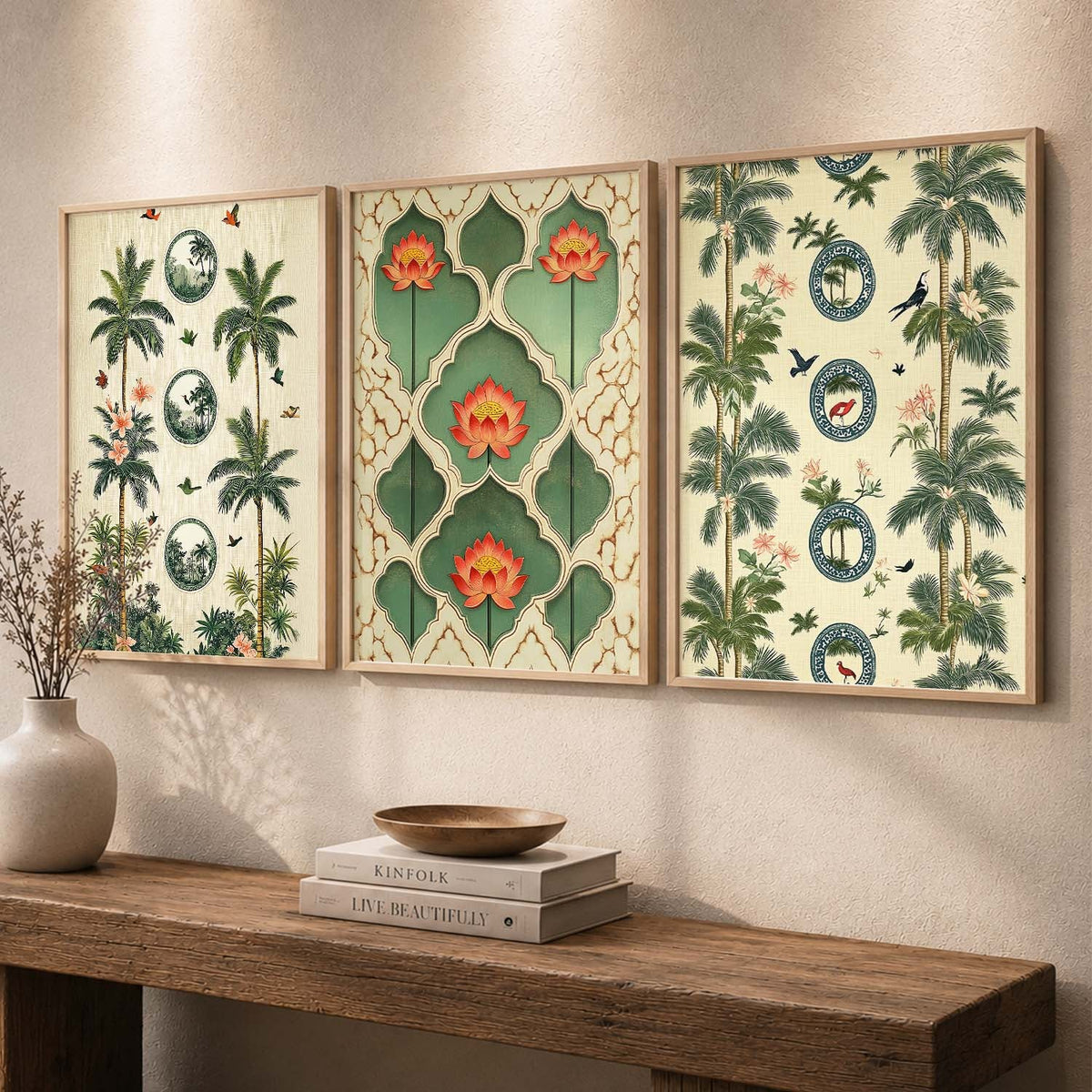 Tropical Lotus Oasis Triptych