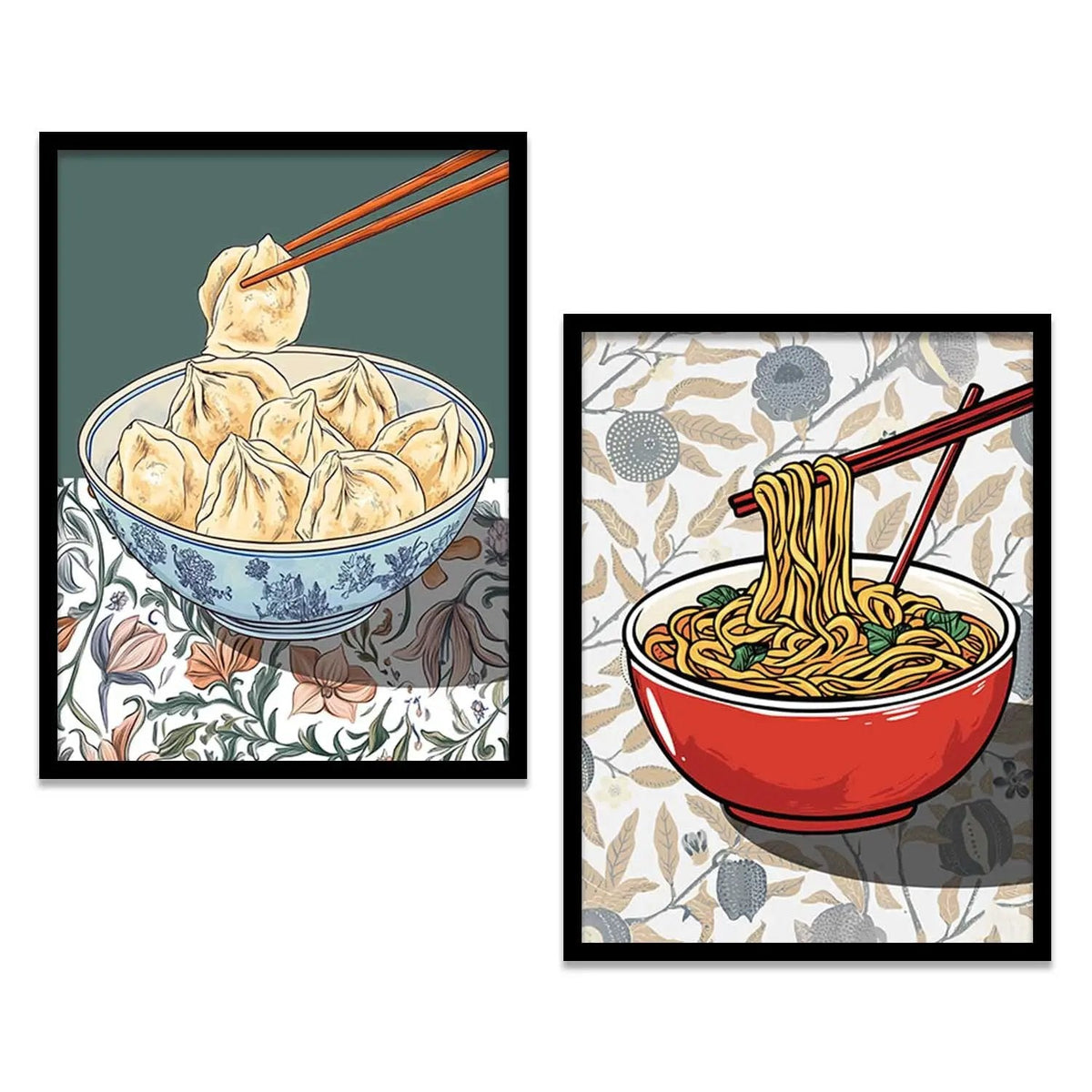 Asian Dumplings and Noodles Digital Art Set
