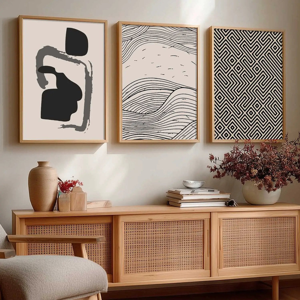 Modern Minimalist Abstract Triptych Digital Art
