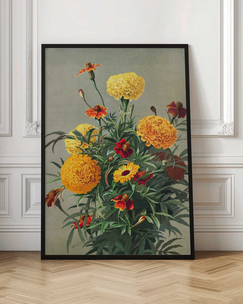Vintage Botanical Marigold Bouquet Digital Art