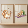 Archery Owl and Yoga Sloth Digital Art Set