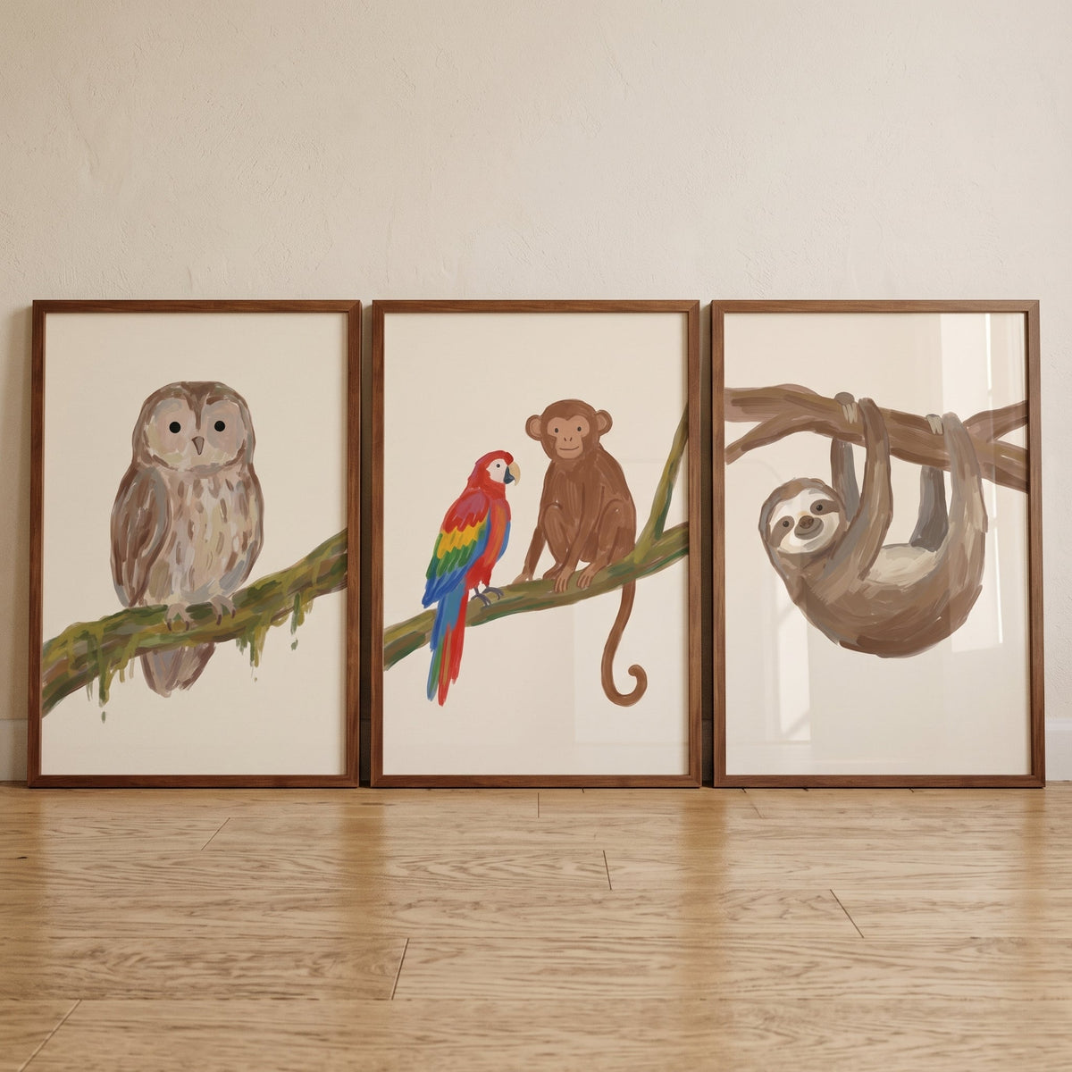 Charming Jungle Animals Nursery Digital Art Trio