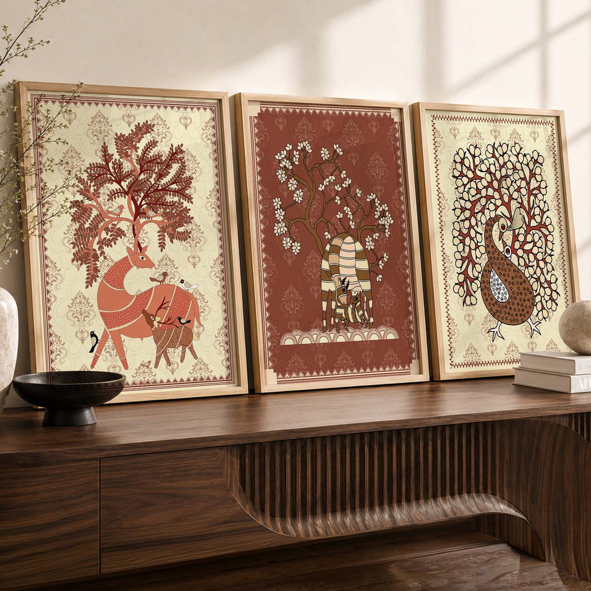 Traditional Indian Folk Art Triptych