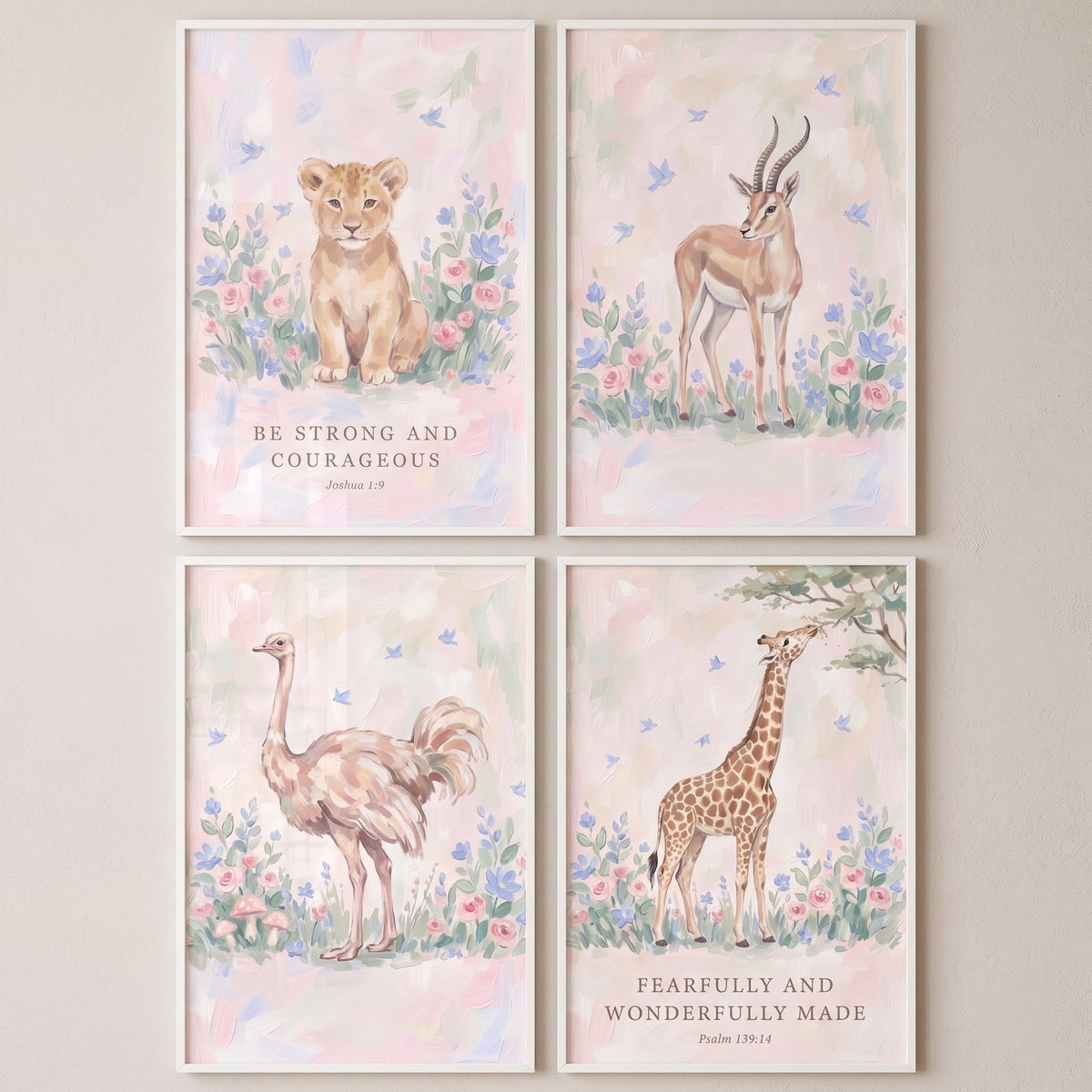 Watercolor Safari Nursery Animals Set of 4 Digital Prints